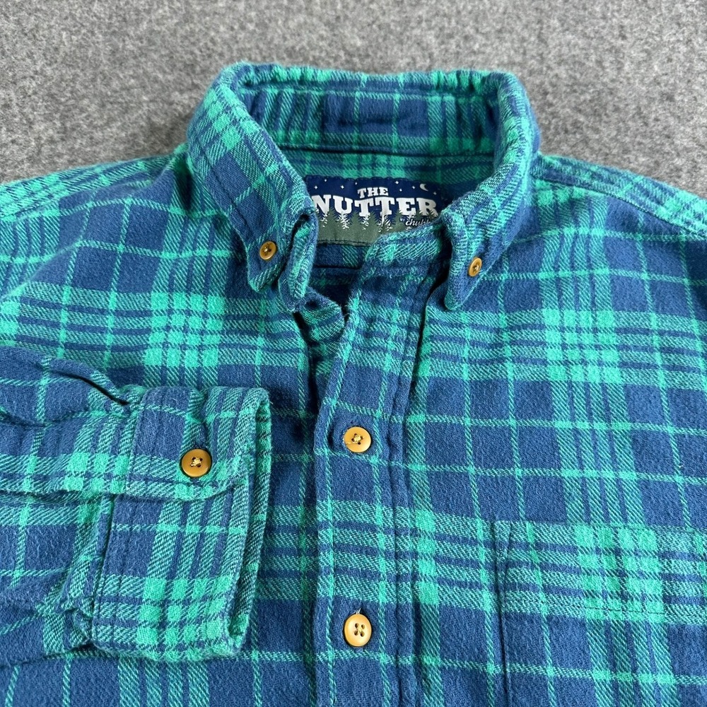 The Nutter by Chubbies Mens Medium Flannel‎ Shirt Pullover Blue Green Plaid